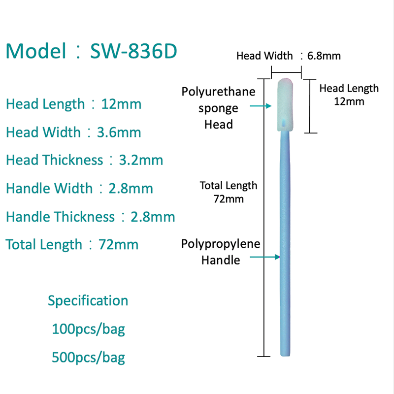 SW-836D Maliit na Flex Tip Foam Cleanroom Swab