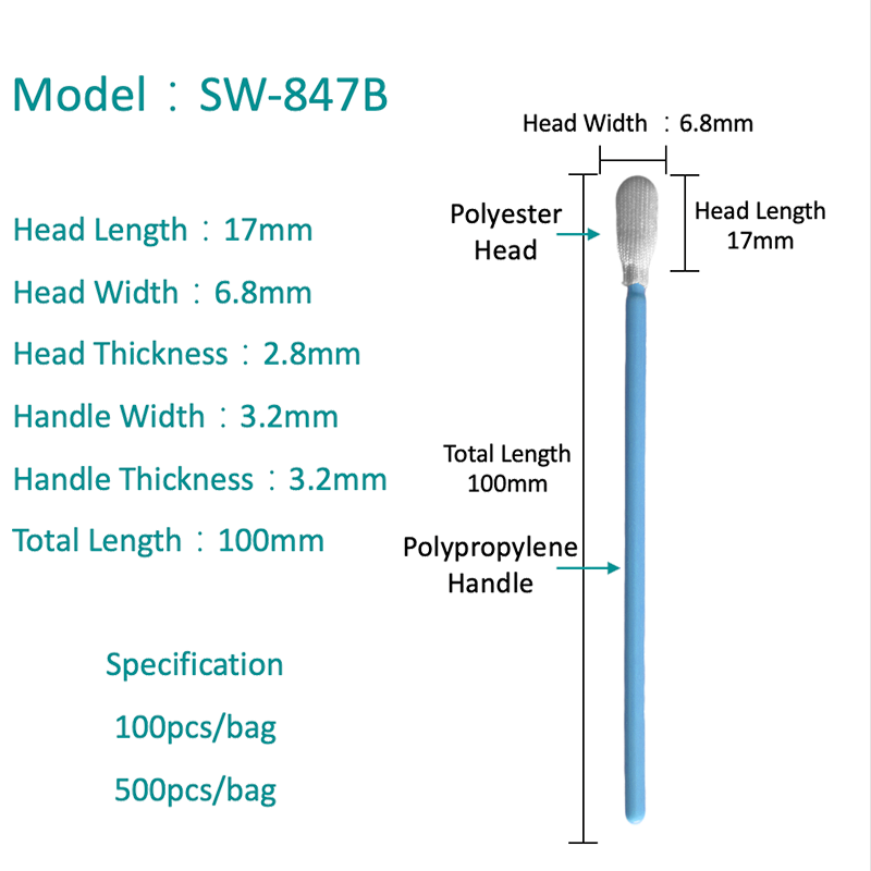 SW-847B Solvent Tolerant Industrial Cleanroom Polyester Swab